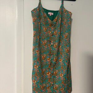 NWOT Pink Lily Garden Oasis Floral Green Dress (S)